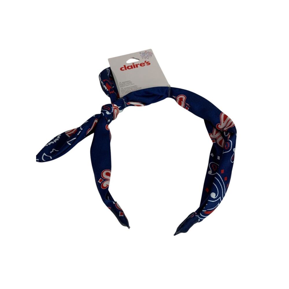 Claires New Headband Patriotic Fabric Covered Paisley Bow